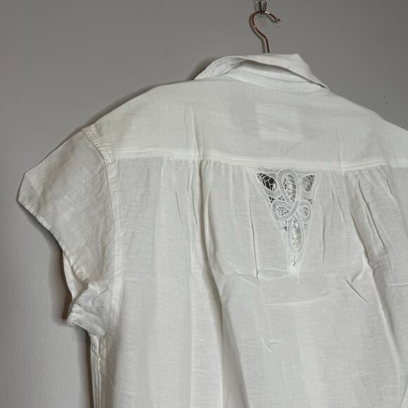 American Eagle White Lace Cutout Button Up Shirt Cotton Linen Women Medium NWT - Picture 6 of 9